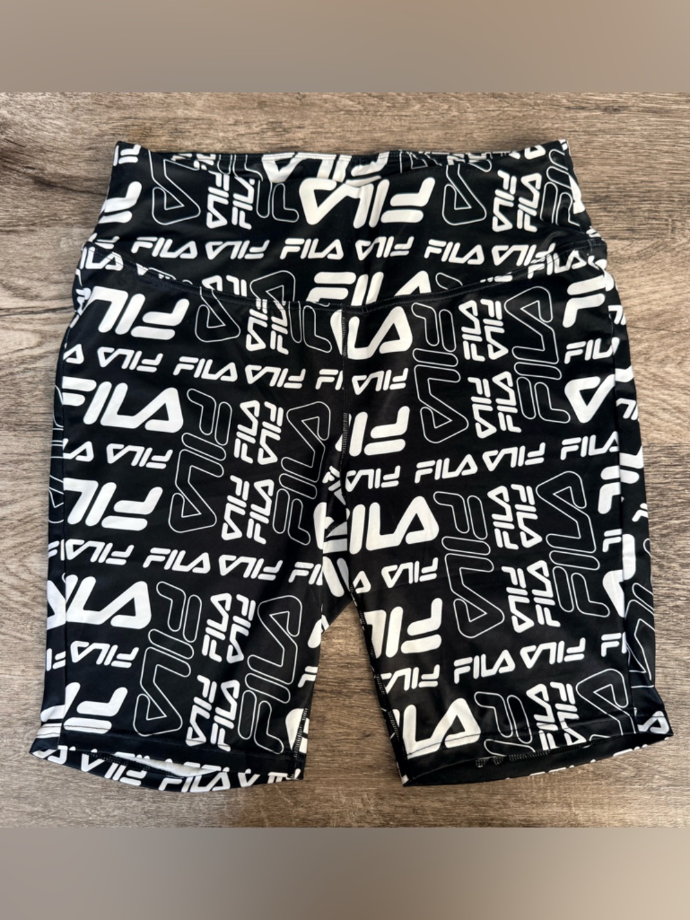 FILA Curve Collection Bike Shorts PLUS Sz 1X Black White All Over Logo Cycle